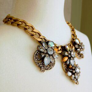 Rhinestone and Gold Chain Statement Necklace